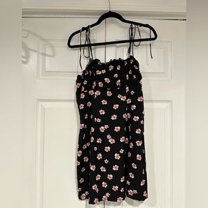 Spaghetti Strap Mini Dress - Black with pink flowers